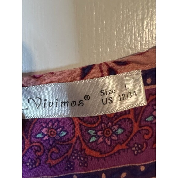 NWT R Vioimas Boho Puff Longsleeve Floral Print Maxi Dress Womens L Pink Purple - Picture 3 of 3